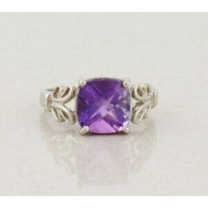 14k White Gold Natural Pau D'Arco Amethyst Ring Size 7